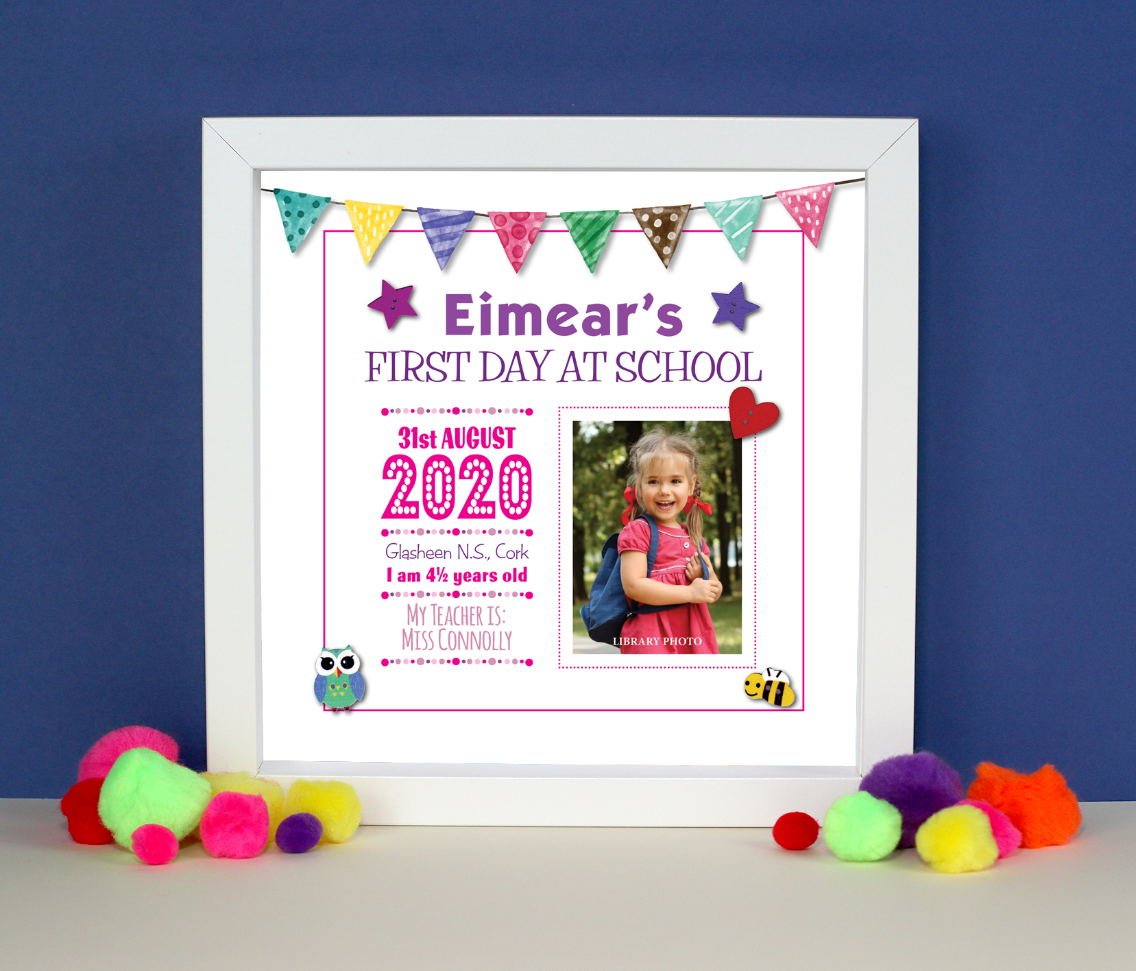 First Day Girl Text and Photo Frame Dizzy Miss Gifts